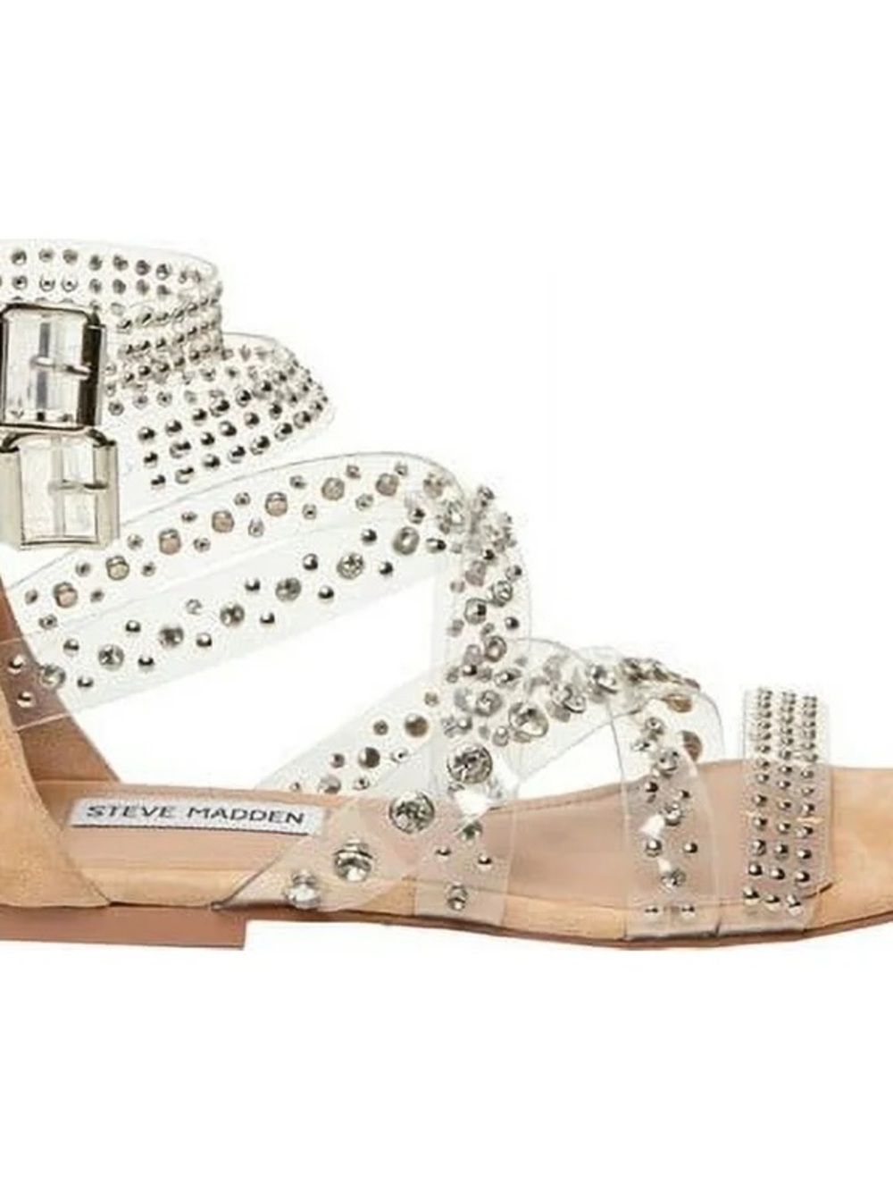 Steve Madden Clear Studded Strappy Gladiator Sandal - Silver Accents - Picture 2 of 10